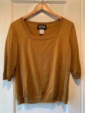 Bob Mackie Rust Unique Square Neck Silk Cotton Sweater XL Camel Brown Rust